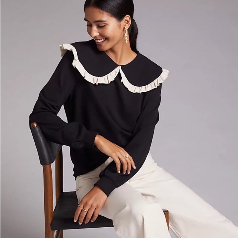 Anthropologie Current Air Collared Ruffle Sweatshirt Peter Pan Collar M